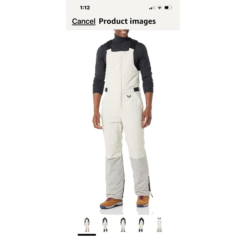 Amazon Essentials Men's Water-Resistant Insulated Snow Bib Overalls Grey XXL
